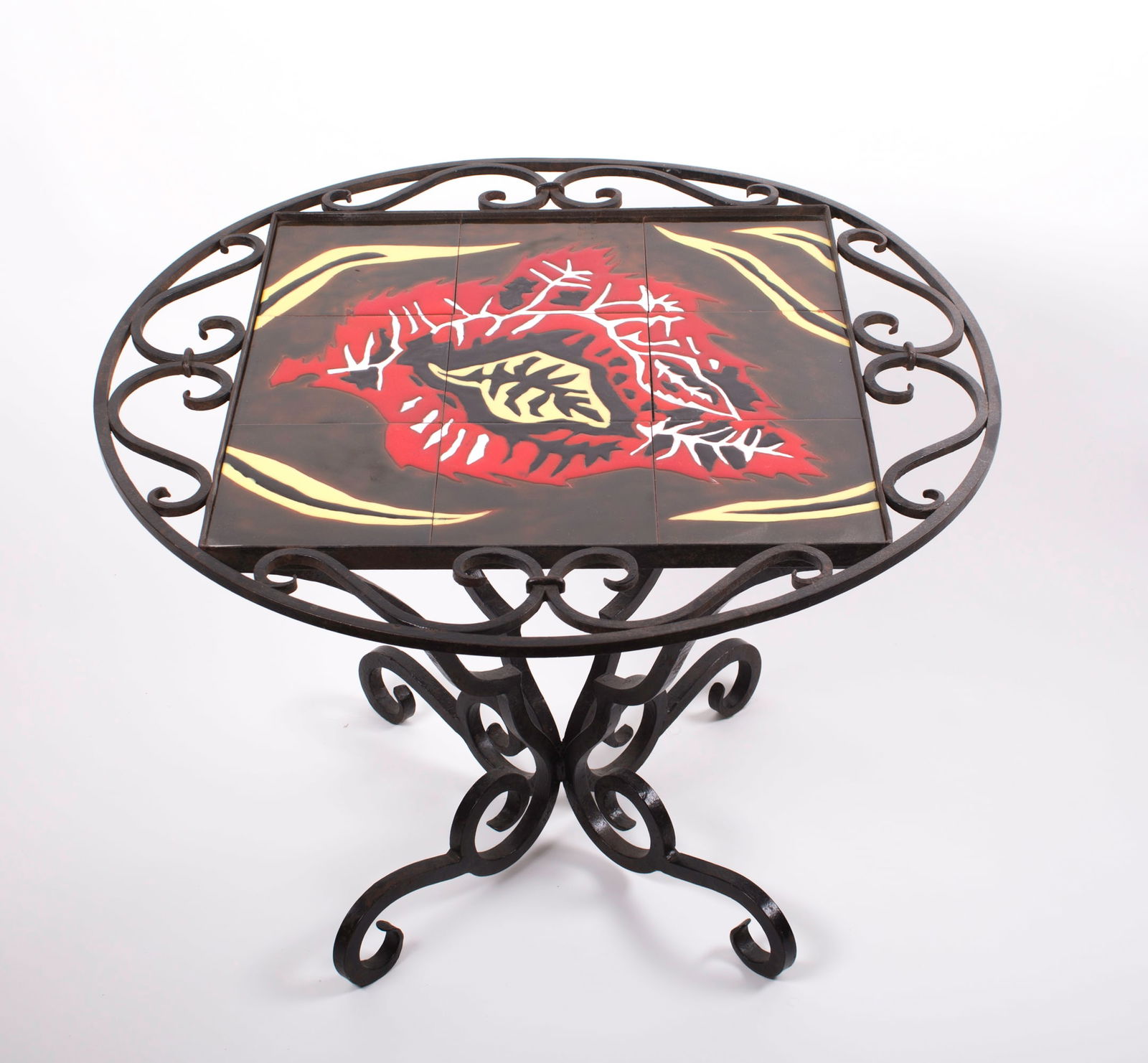 French mid century tiles coffee table Jean Lurcat signed: Title: French mid century tiles coffee table Jean Lurcat signed Description: French mid century tiles coffee table Jean Lurcat signed French Mid century coffee table with tile hand painted and