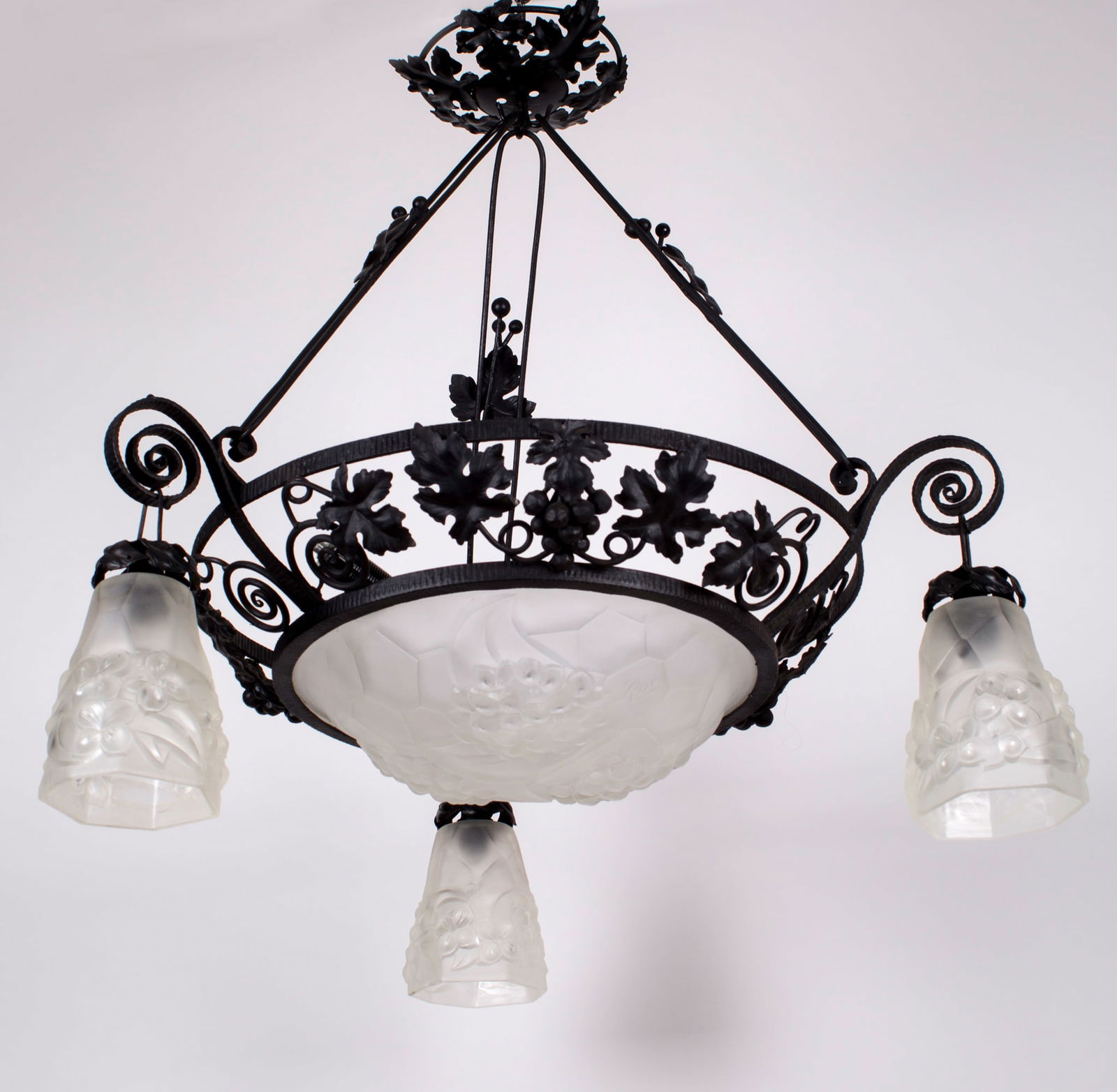 FRENCH Art-Deco Chandelier Degue David Guéron Ros signature pressed glass (1 of 7)