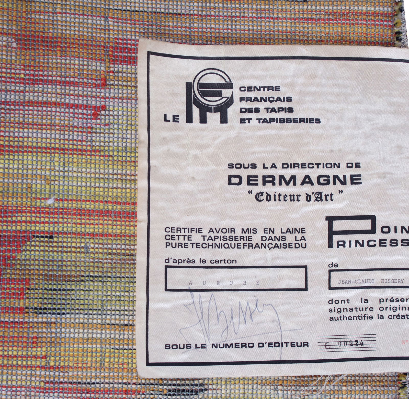 Bissery mid century wool tapestry modernist " Aurore " dawn Jacquard - 4