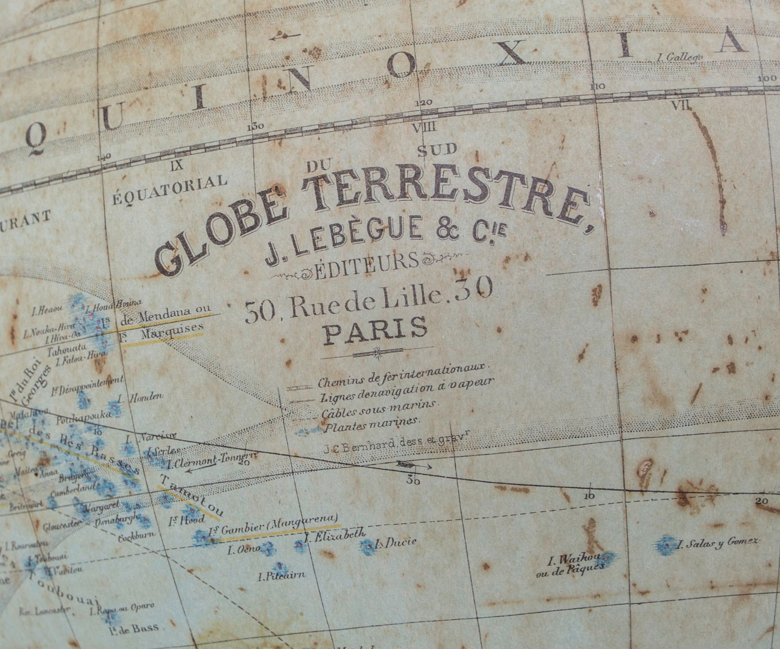 LEBEGUE 14" FRENCH TERRESTRIAL GLOBE ANTIQUE - 4