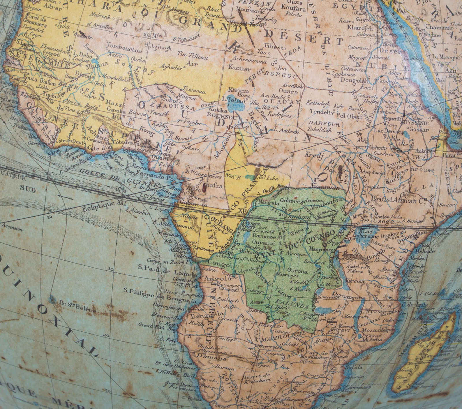 LEBEGUE 14" FRENCH TERRESTRIAL GLOBE ANTIQUE - 5