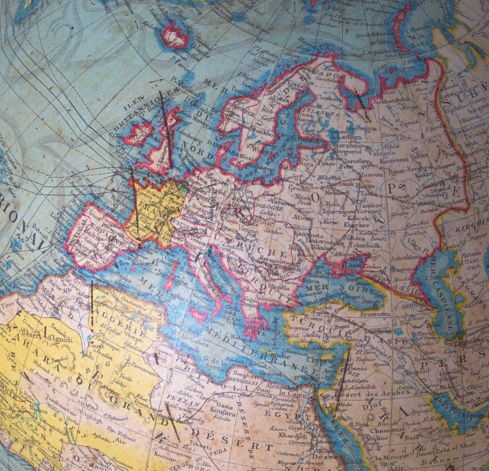 LEBEGUE 14" FRENCH TERRESTRIAL GLOBE ANTIQUE - 7