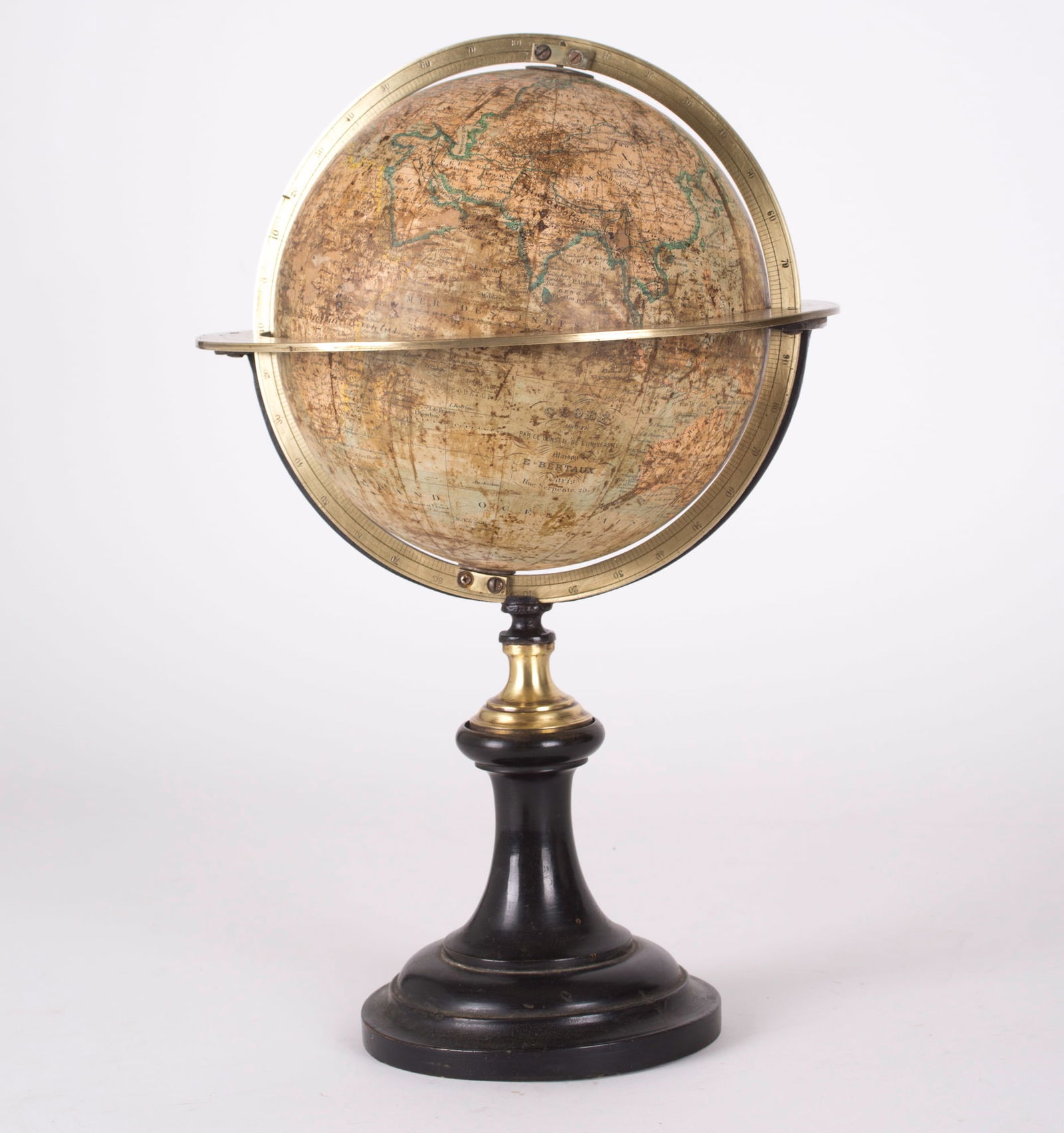 1870 Berteaux French antique terrestrial globe 7 " Delamarche successor - 4