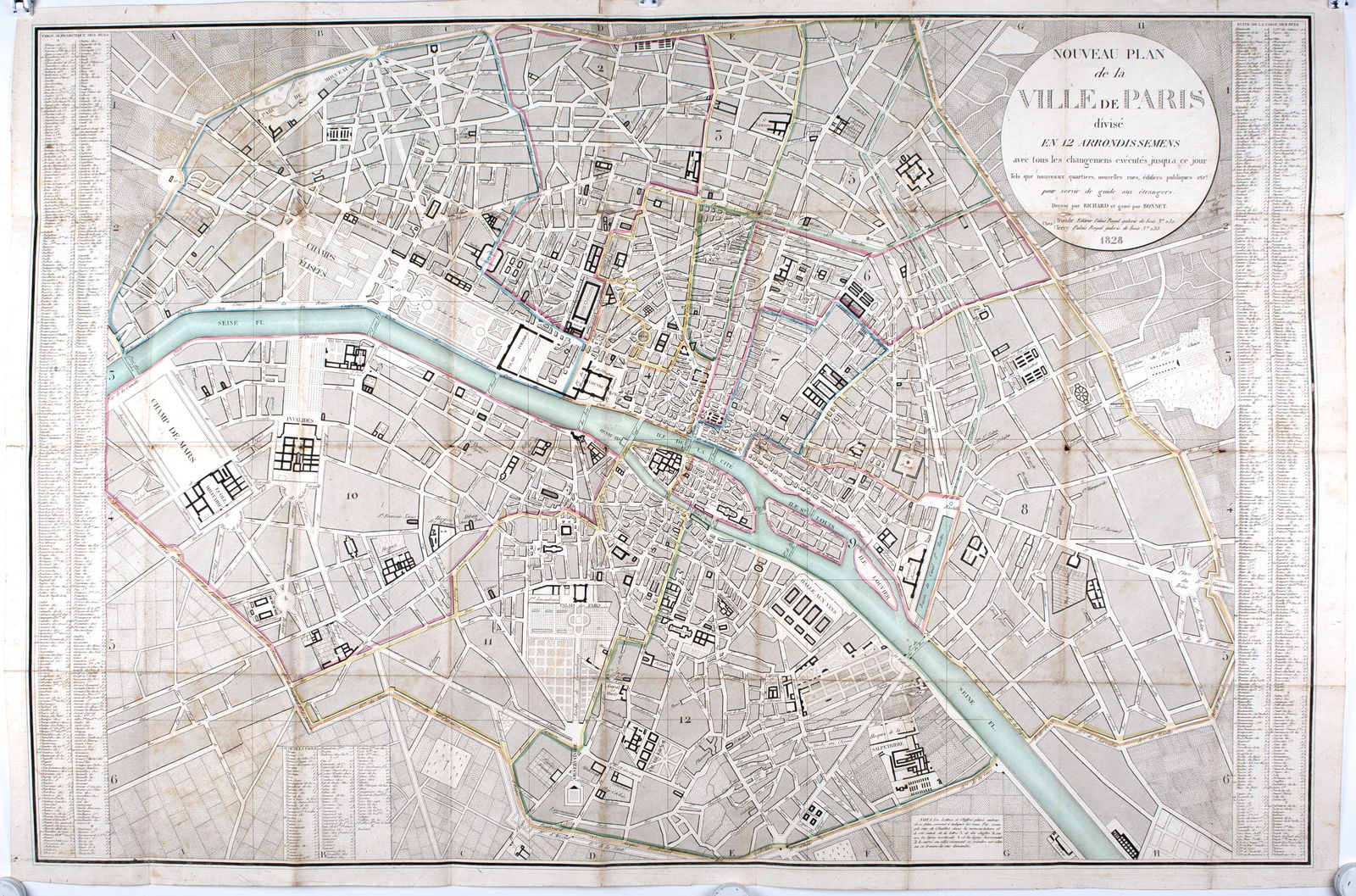 1828 large French map Nouveau plan de la ville de Paris 12 arrondissements - 2