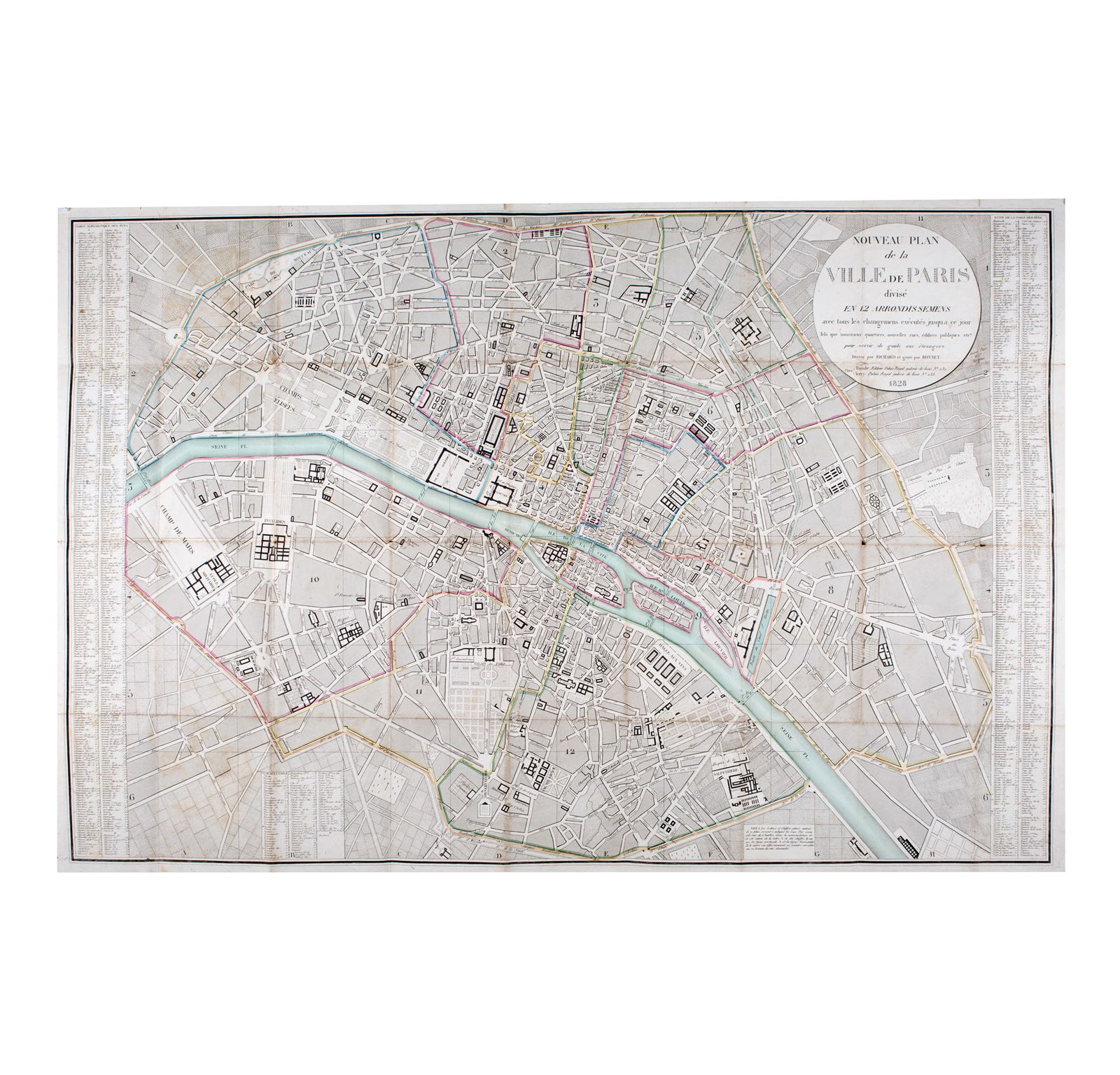 1828 large French map Nouveau plan de la ville de Paris 12 arrondissements - 6