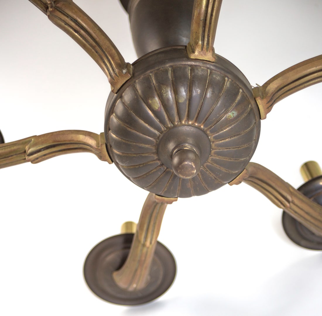 FRENCH Art Deco CHANDELIER Brass and bronze Sue et Mare - 2