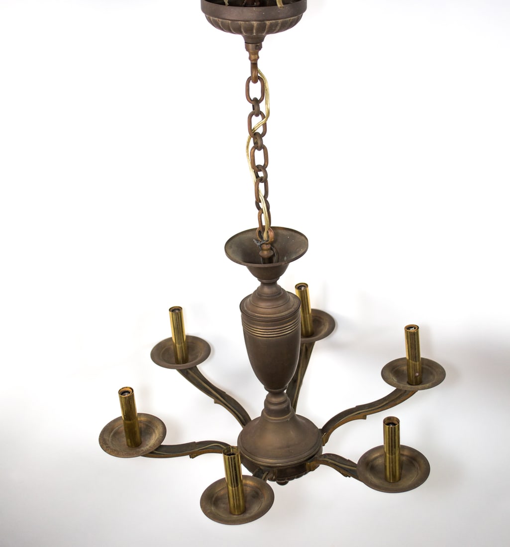 FRENCH Art Deco CHANDELIER Brass and bronze Sue et Mare - 3