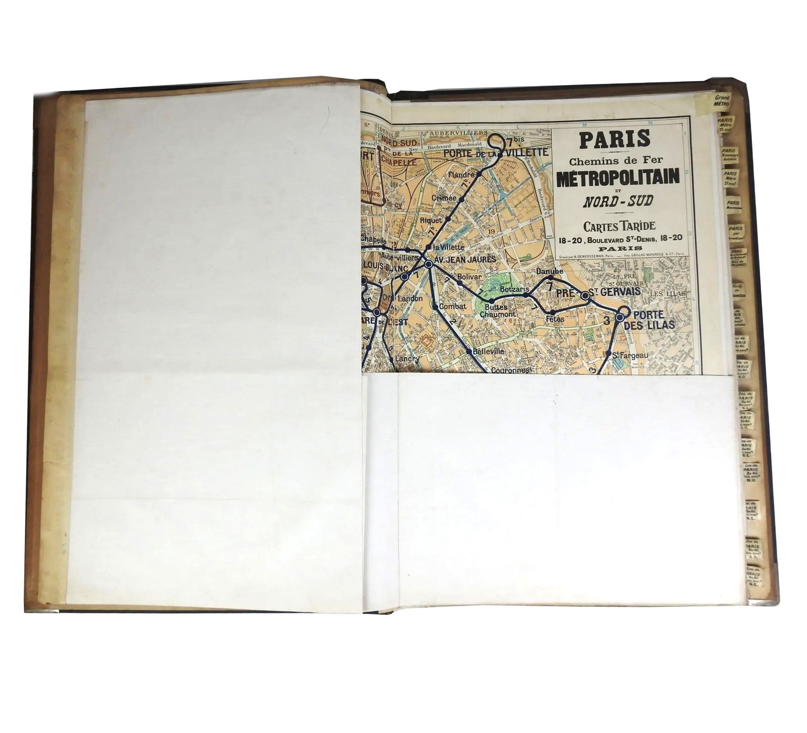 Paris monuments touristic map 1920 Taride linen backing - 9