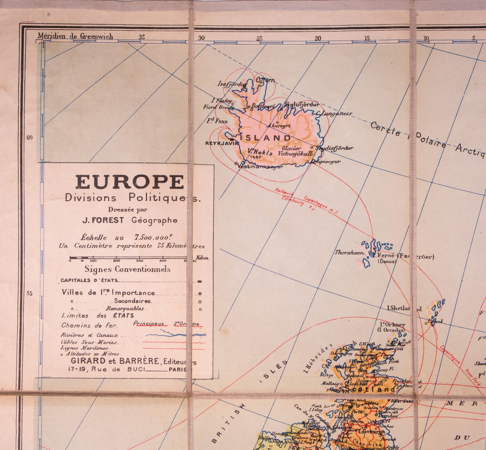 Joseph Forest large map of Europe with train line 1930 - 3