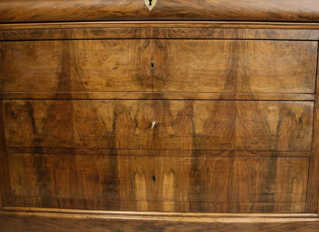 FRENCH ANTIQUE CHEST OF DRAWERS 1850 LOUIS PHILIPPE Book matched Walnut Veneer - 2
