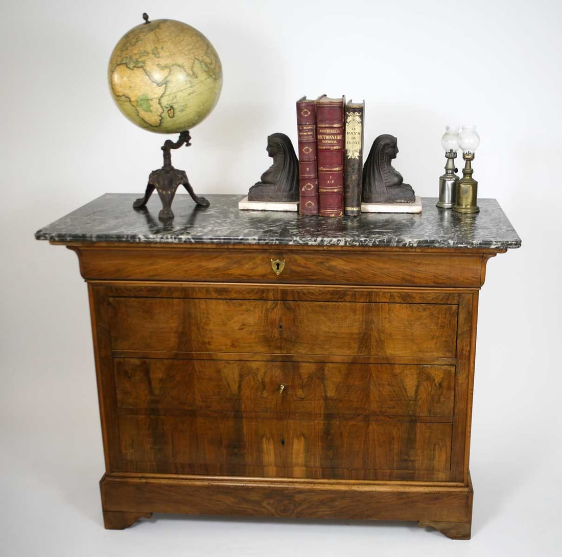 FRENCH ANTIQUE CHEST OF DRAWERS 1850 LOUIS PHILIPPE Book matched Walnut Veneer - 3