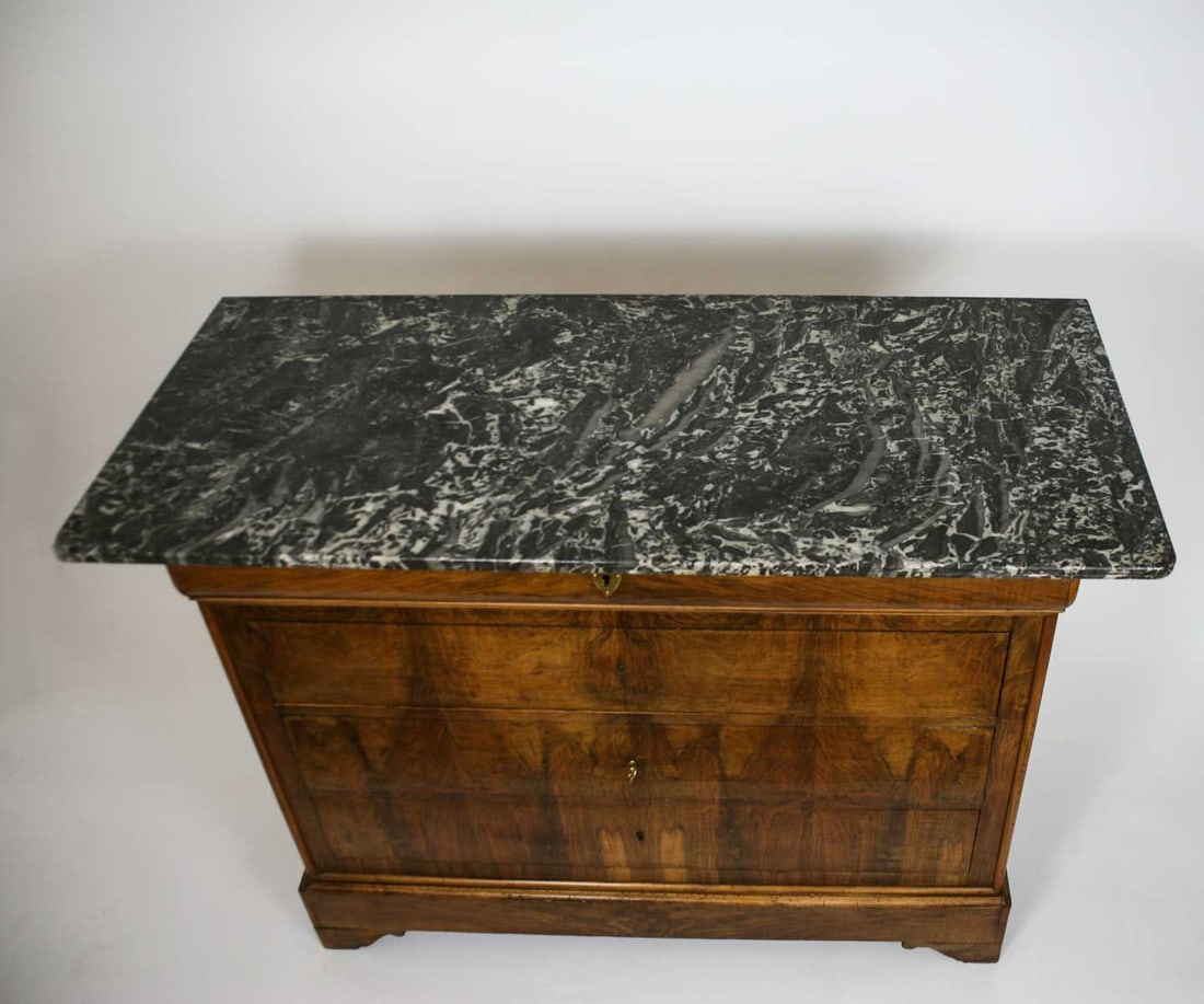 FRENCH ANTIQUE CHEST OF DRAWERS 1850 LOUIS PHILIPPE Book matched Walnut Veneer - 4