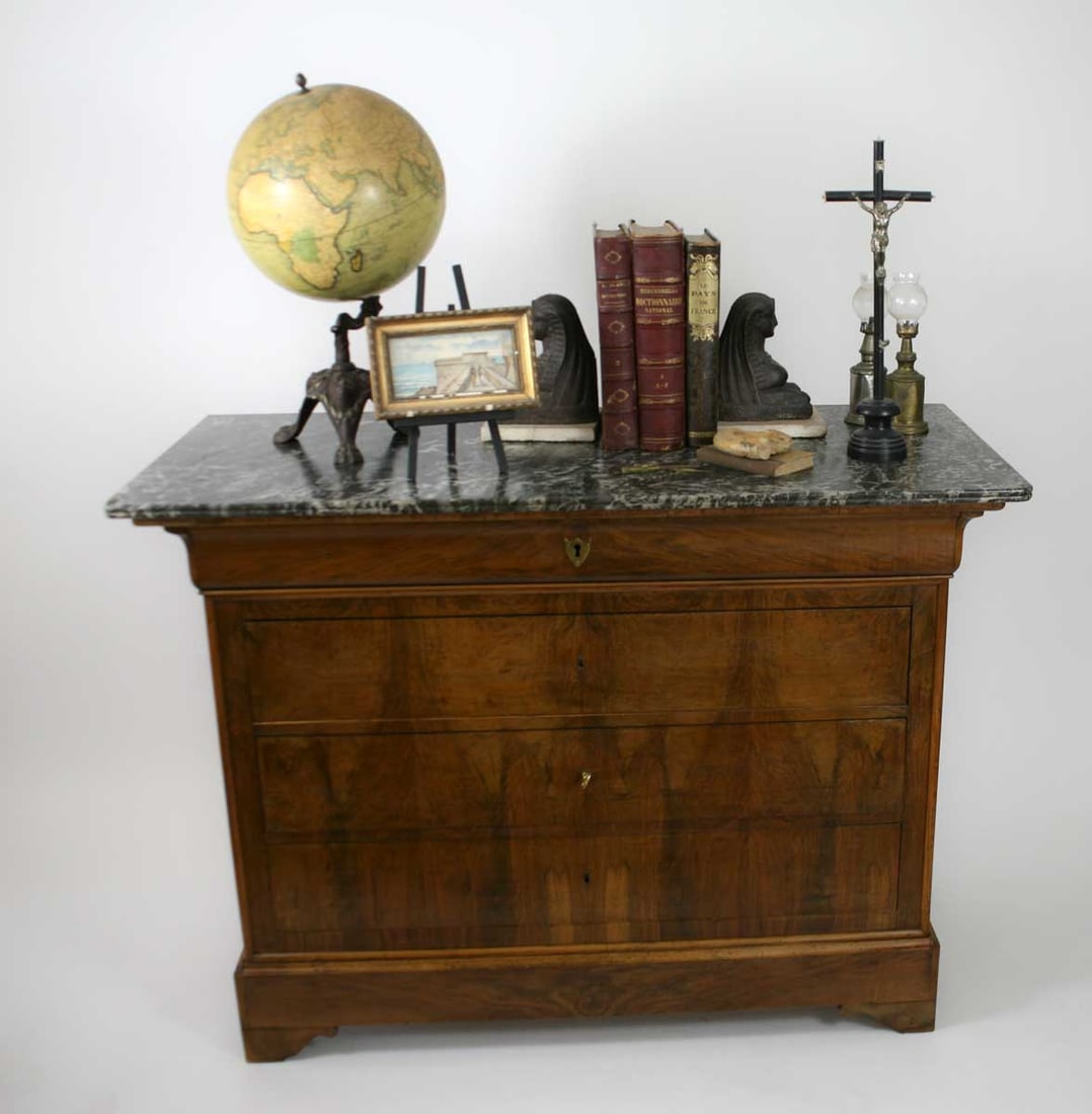 FRENCH ANTIQUE CHEST OF DRAWERS 1850 LOUIS PHILIPPE Book matched Walnut Veneer - 6