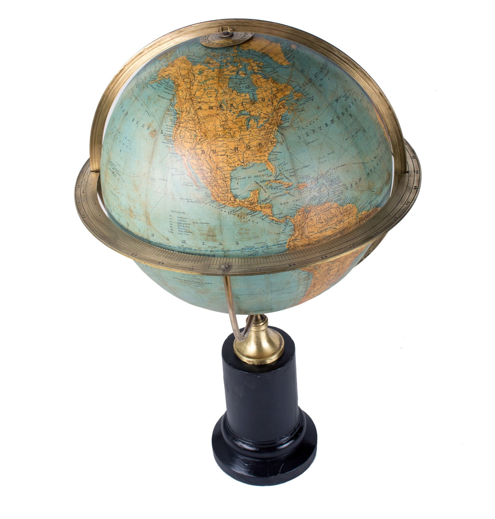 1870 DELAGRAVE FRENCH TERRESTRIAL ANTIQUE GLOBE 14 " - 7