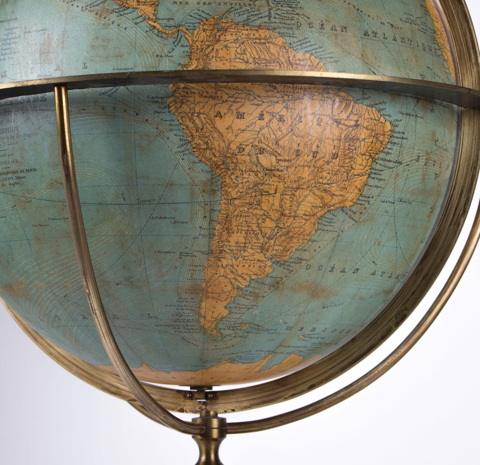 1870 DELAGRAVE FRENCH TERRESTRIAL ANTIQUE GLOBE 14 " - 8