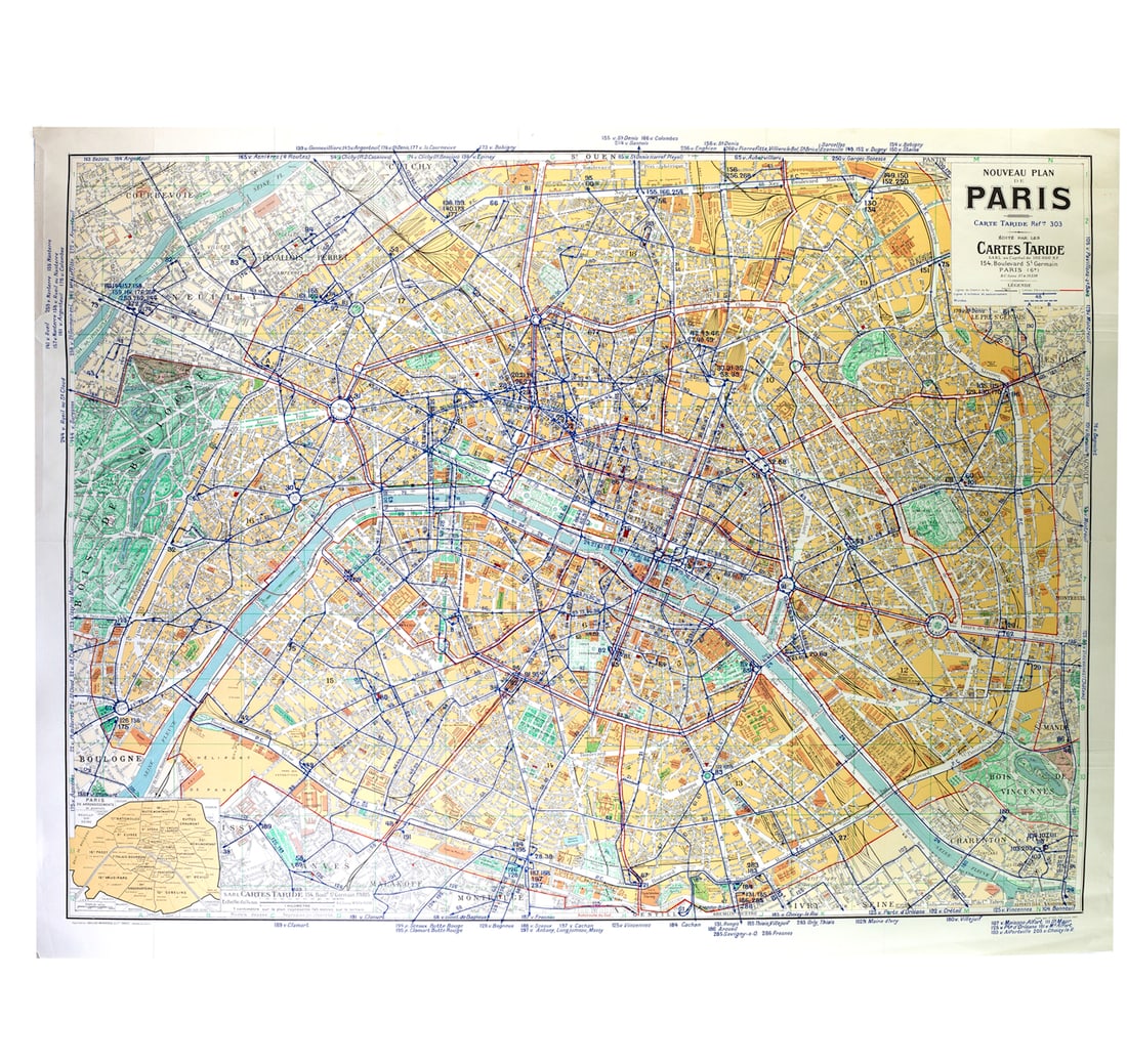 Paris bus stop map with numbered lines 1953 Tarride - 3