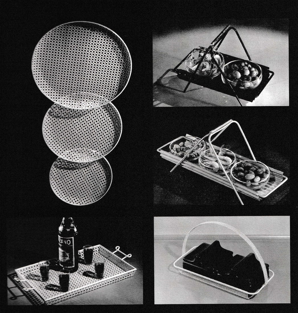 Mategot mid century round Basket rigitulle with square rigitulle - 5