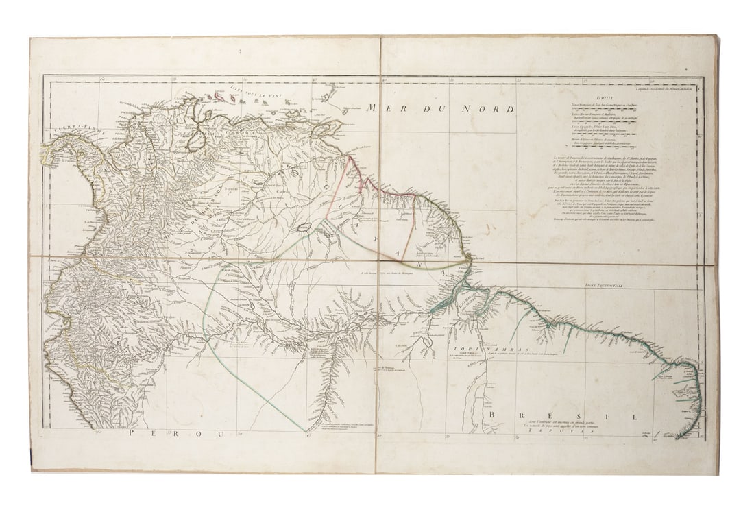 Large Antique French 1748 D'anville Map of South America in a set of 3: Title: Large Antique French 1748 D'anville Map of South America in a set of 3 Description: Jean-Baptiste Bourguignon d’Anville (1697-1782) was one of the foremost French geographers of the eight