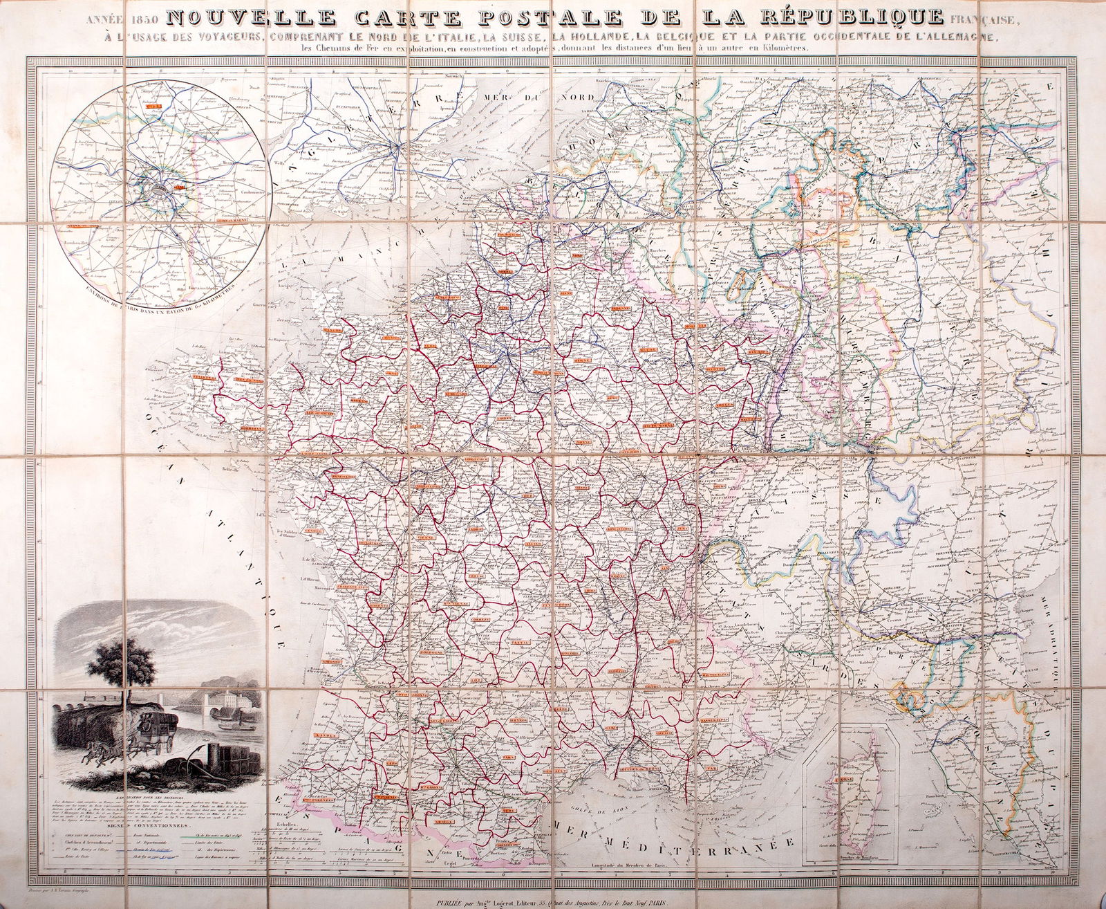 French map of France postal service Logerot Paris 1830 , Fremin geographer - 2