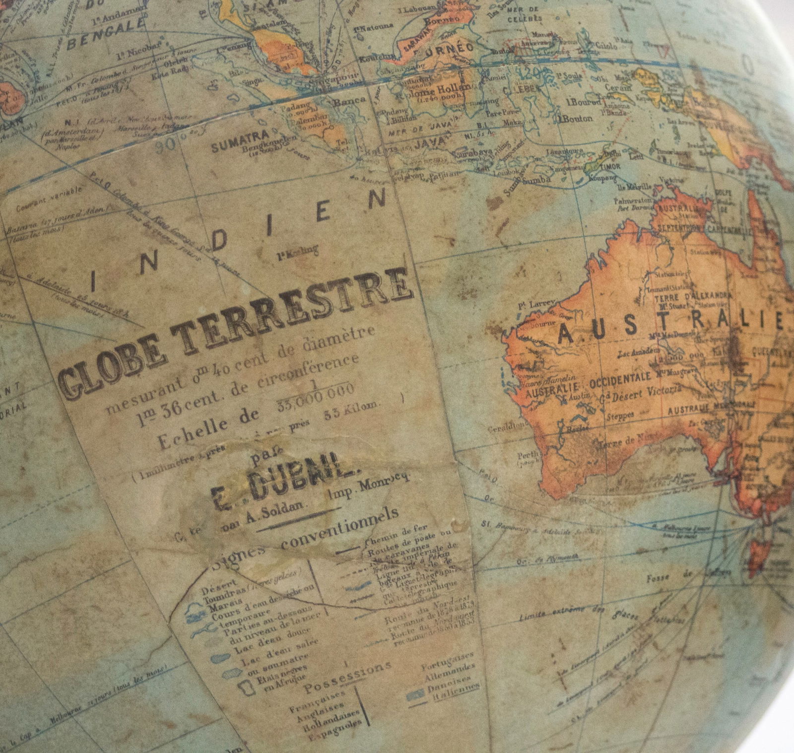 1880 LEBEGUE 17" FRENCH TERRESTRIAL GLOBE ANTIQUE Dubail editor - 6