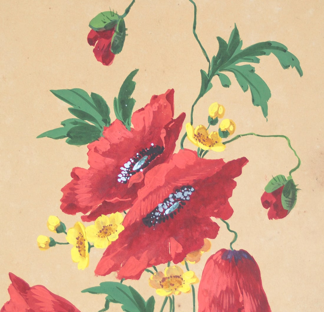 copy of FRENCH aquarellist painting of flowering poppies Henri Adam 1890 - 2