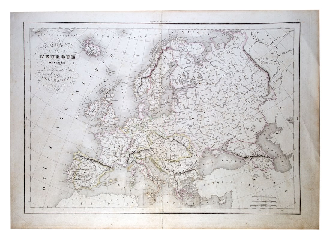 Antique engraving Felix Delamarche French map of Europe 1838 (1 of 3)