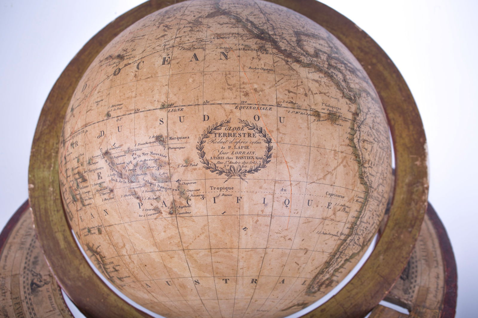 1820 French antique terrestrial globe 10" cooper engraving Lapie geograp - 4
