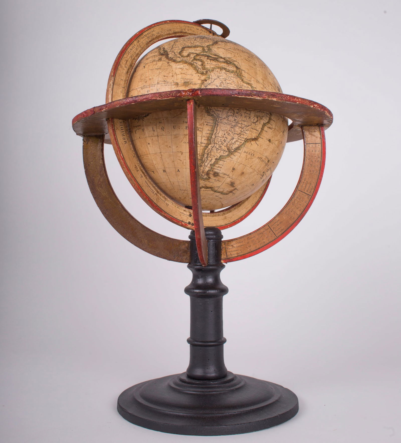 1820 French antique terrestrial globe 10" cooper engraving Lapie geograp - 6