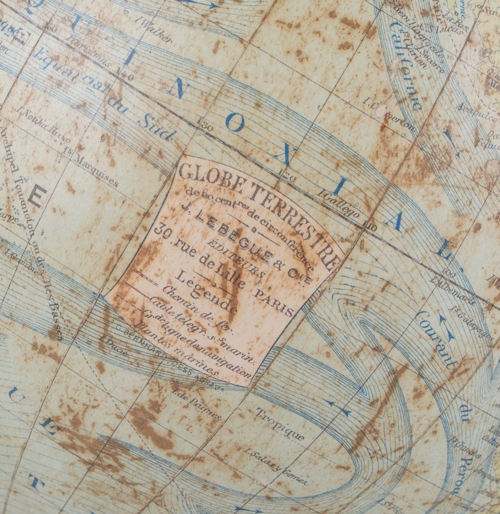 1880 Small 8" LEBEGUE FRENCH ANTIQUE TERRESTRIAL GLOBE MAPPEMONDE - 6