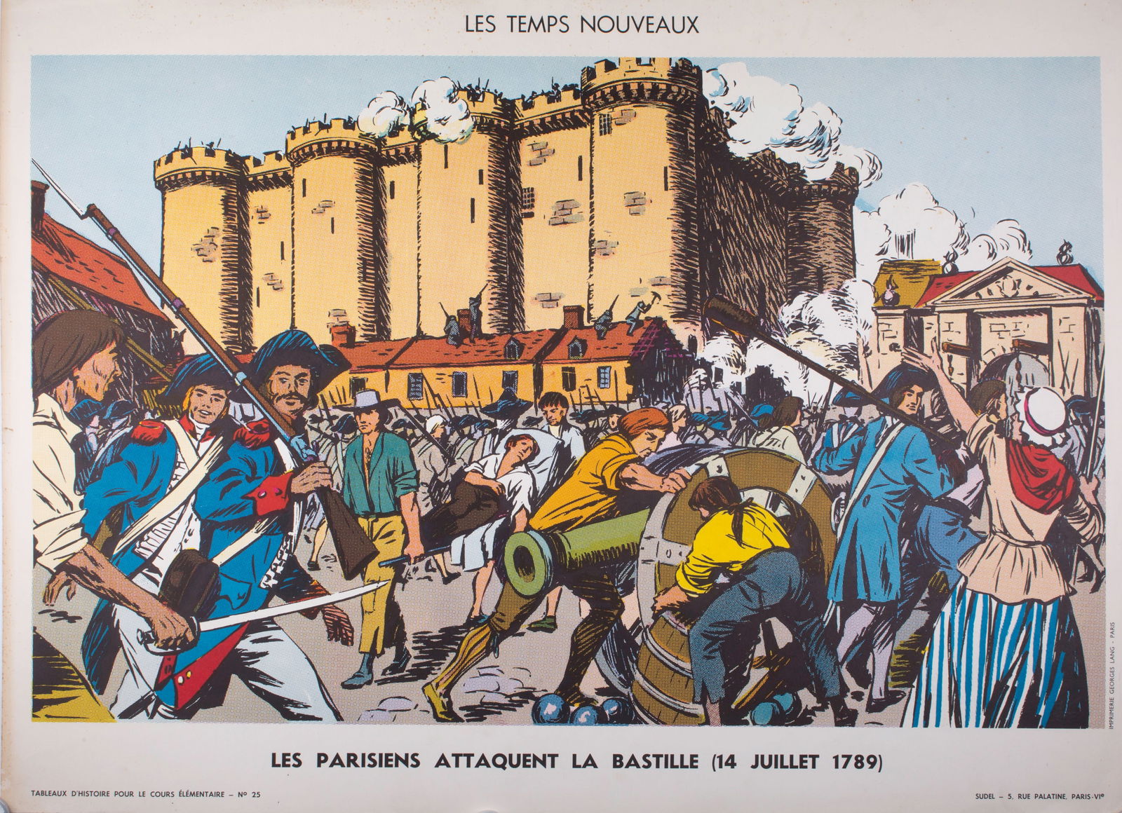 Vintage History french School Poster, Georges Lang 23 and 26 circa 1950: Title: Vintage History french School Poster, Georges Lang 23 and 26 circa 1950 Description: Original educational history poster for elementary school, printed by the Imprimerie Georges Lang. Carries a