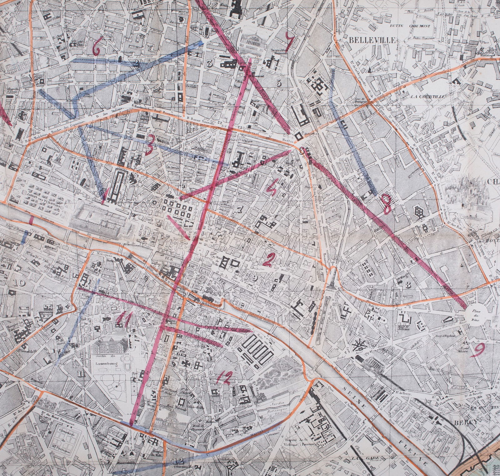 1859 LARGE FRENCH ANTIQUE MAP OF PARIS Felix Delamarche - 4
