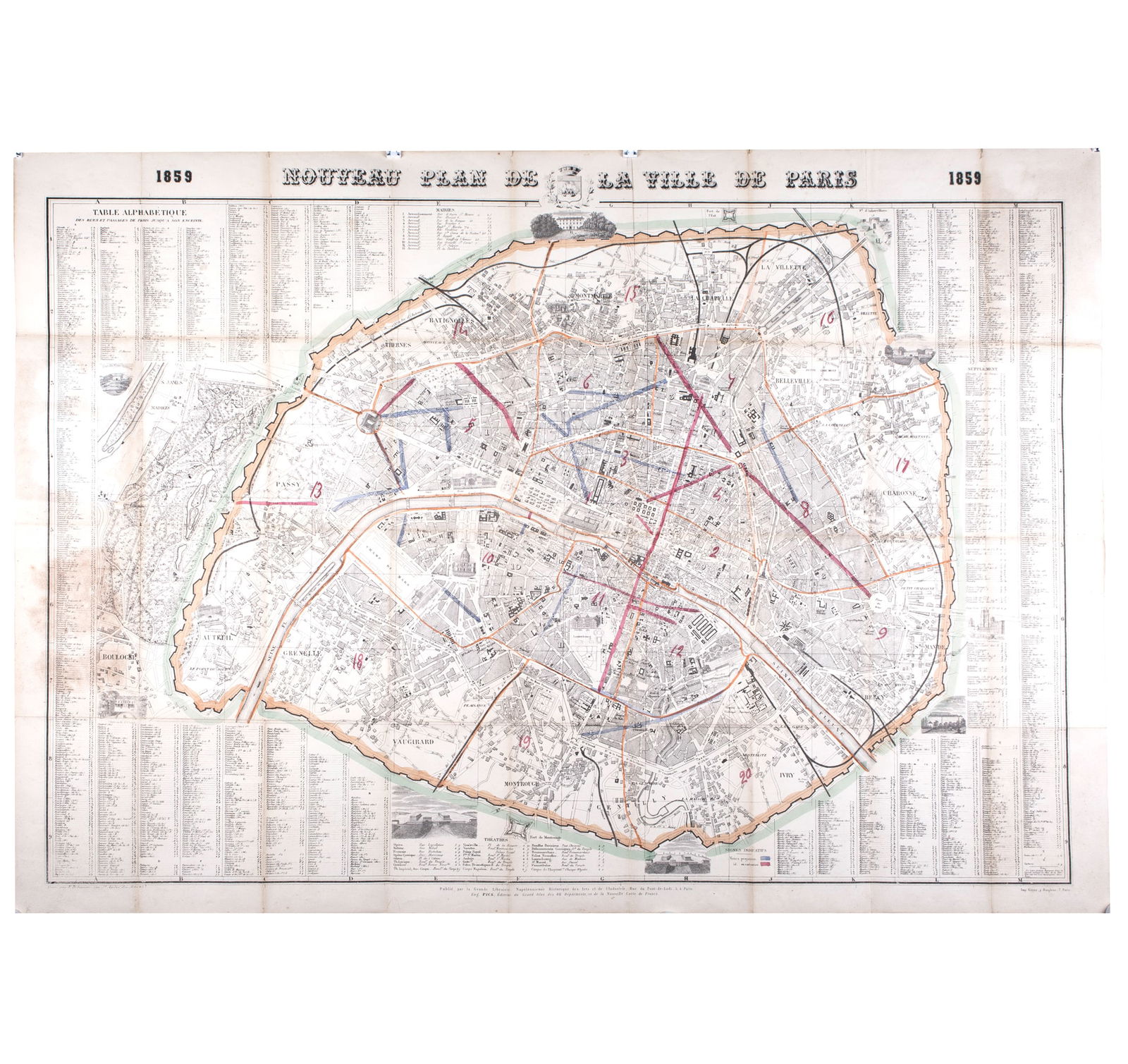 1859 LARGE FRENCH ANTIQUE MAP OF PARIS Felix Delamarche - 7