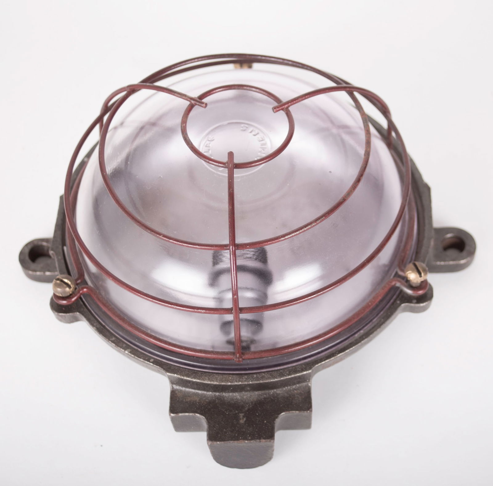 FRENCH INDUSTRIAL MODERNIST HUBLOT FACTORY: Title: FRENCH INDUSTRIAL MODERNIST HUBLOT FACTORY Description: French modernist lamp made in the 1950's . It is designed to be outside or outside , it could be a cool desk lamp or just for atmosphere