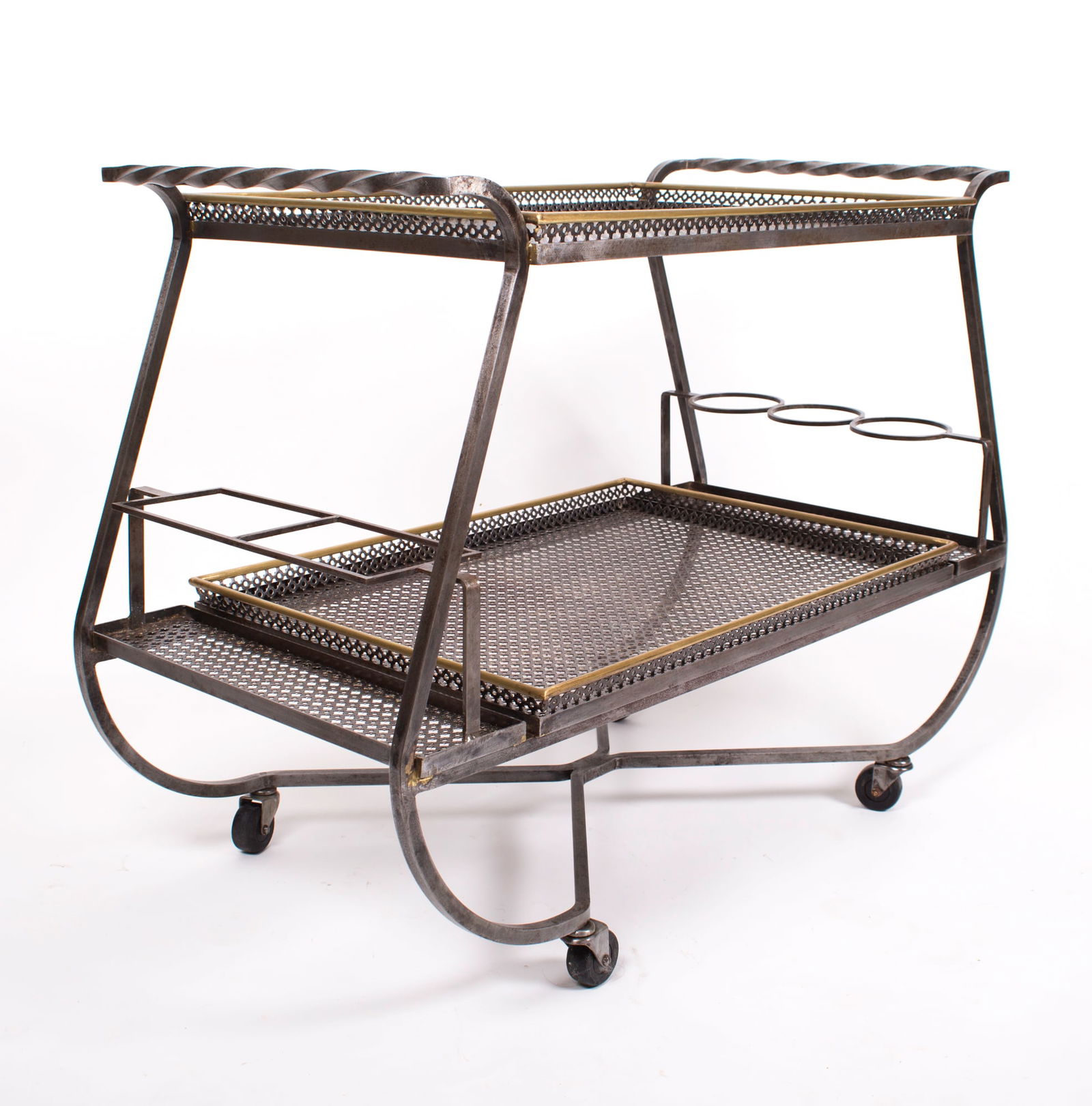 FRENCH MODERNIST ROLLING BAR TROLLEY MATEGOT Mid century serving table rigitulle - 2