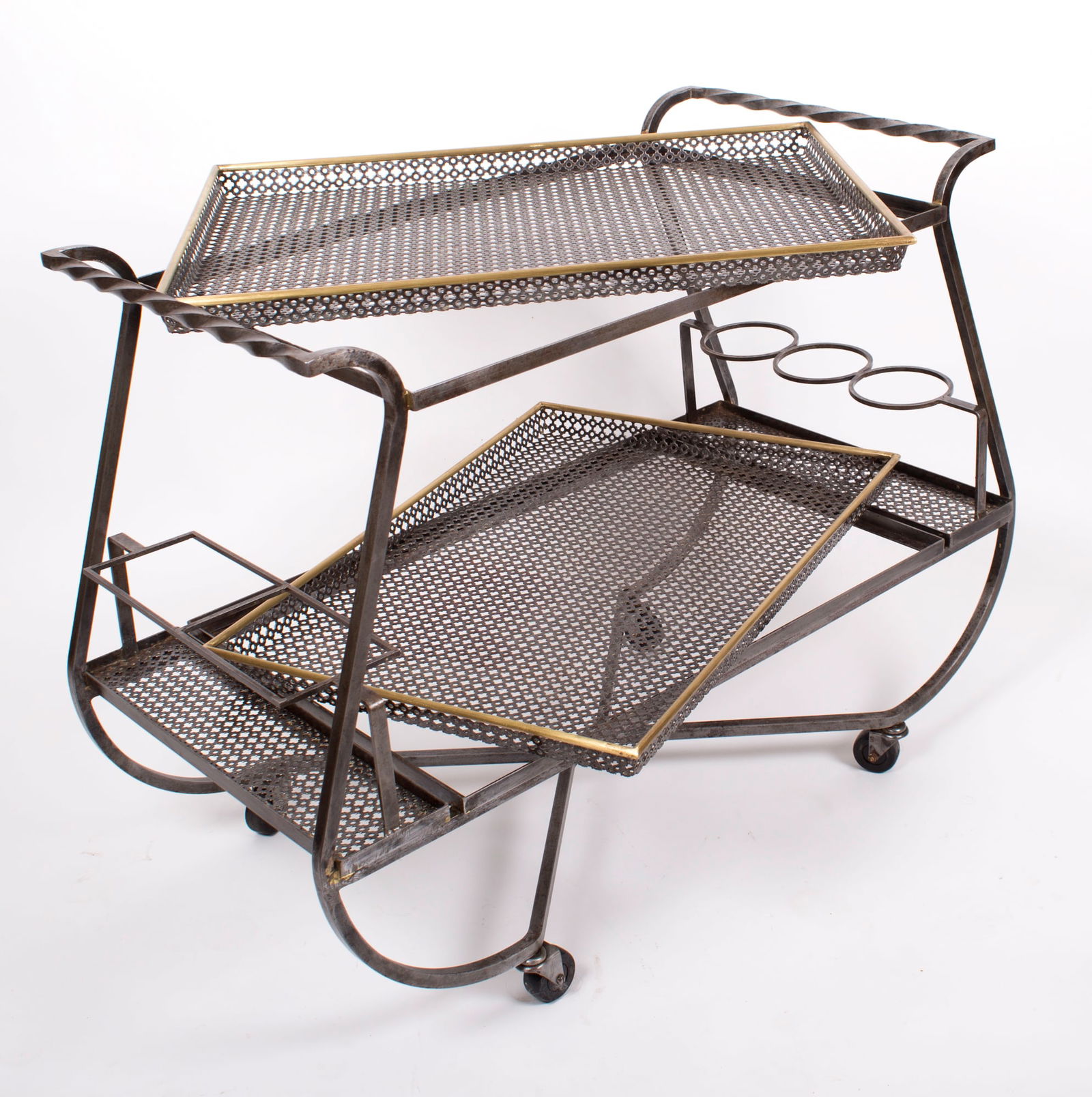 FRENCH MODERNIST ROLLING BAR TROLLEY MATEGOT Mid century serving table rigitulle - 3