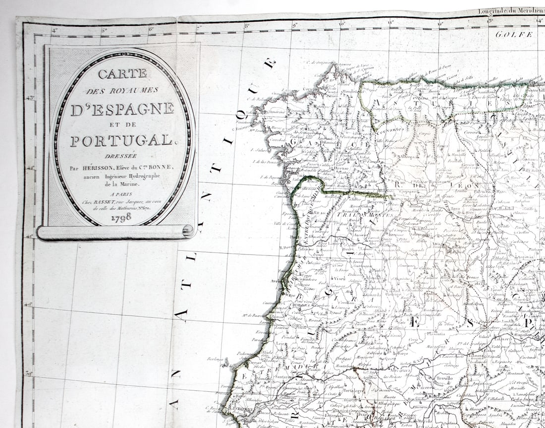 Large Topographic Engraving Antique French map of SPAIN PORTUGAL 1798 - 3