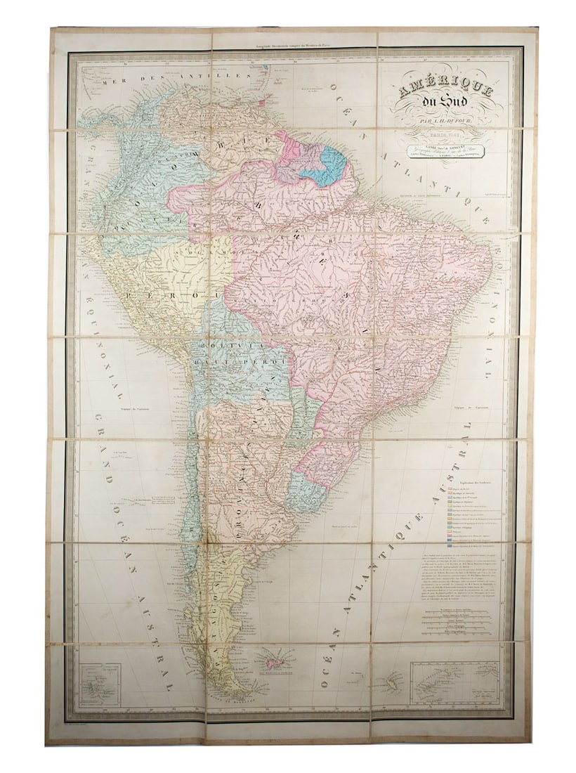 Large Antique French 1863 A.H.Dufour Map of South America Linen back (1 of 6)