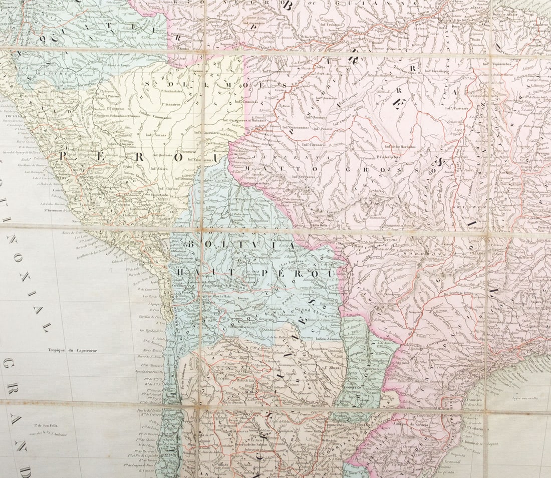 Large Antique French 1863 A.H.Dufour Map of South America Linen back - 3