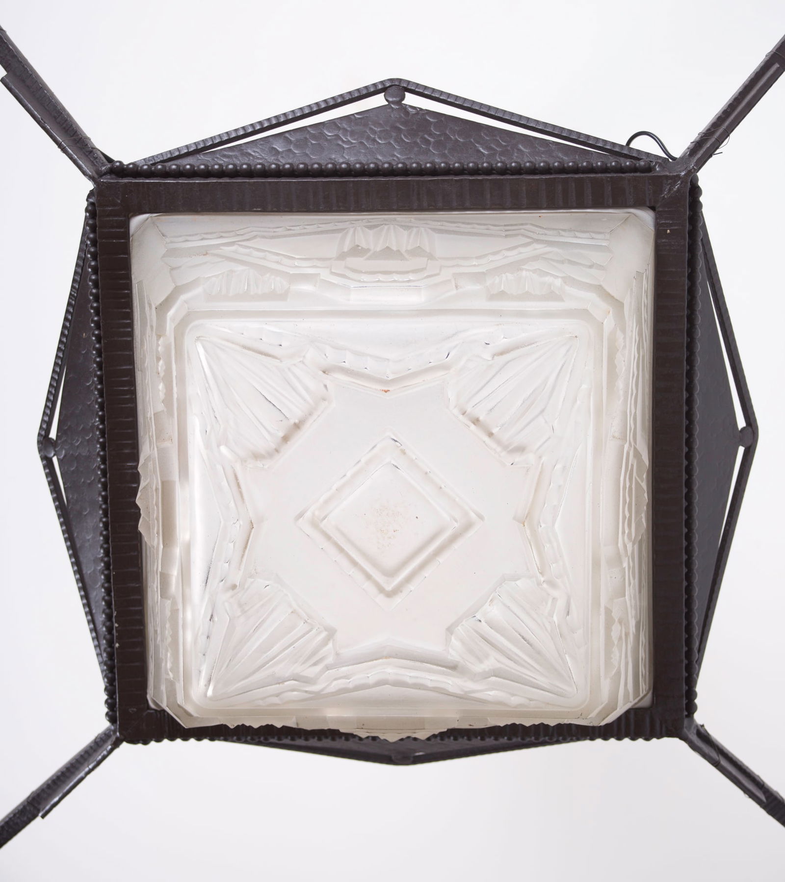 FRENCH ART DECO CHANDELIER MOLDED pressed GLASS MULLER LUNEVILLE 4 lights - 3