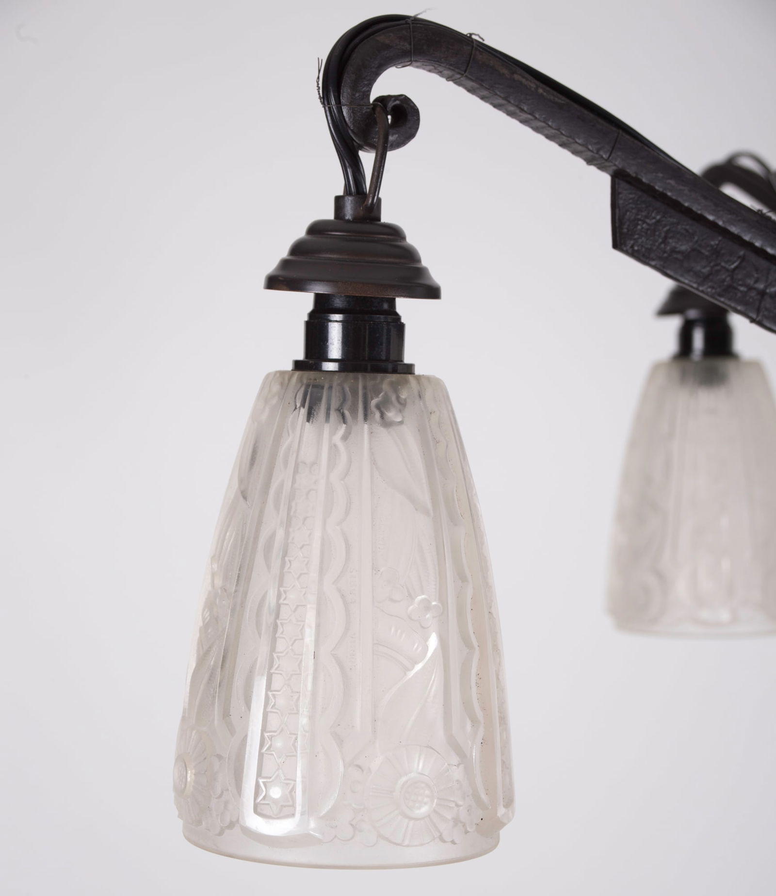 FRENCH ART DECO CHANDELIER MOLDED pressed GLASS MULLER LUNEVILLE 4 lights - 4