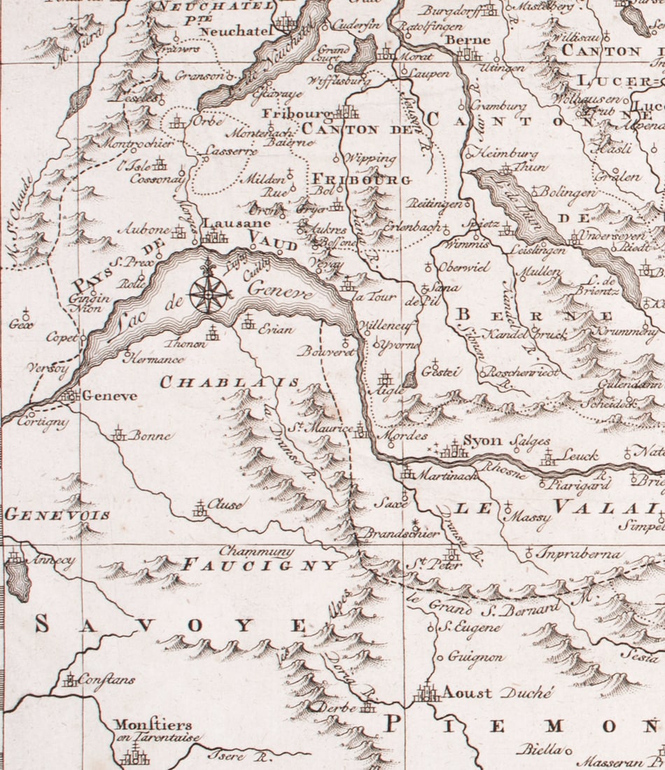 French map of Switzerland published by Bonne late 18th. - 2