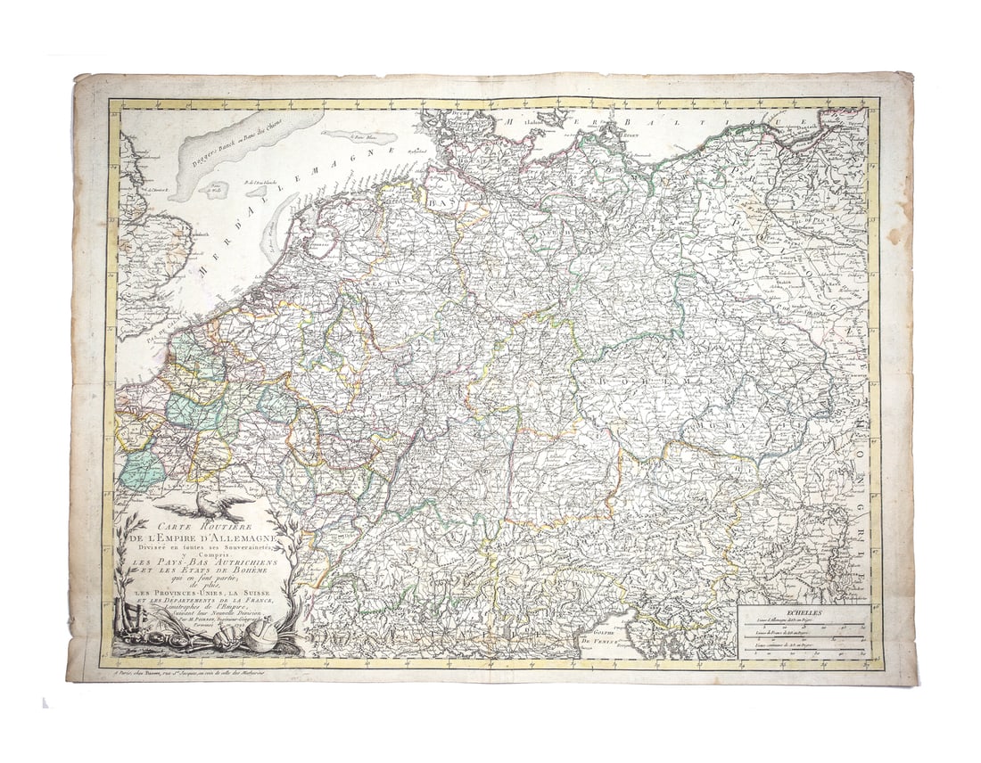 Large Antique French map GERMAN EMPIRE 1792 colored by POIRSON engraver Basset (1 of 3)