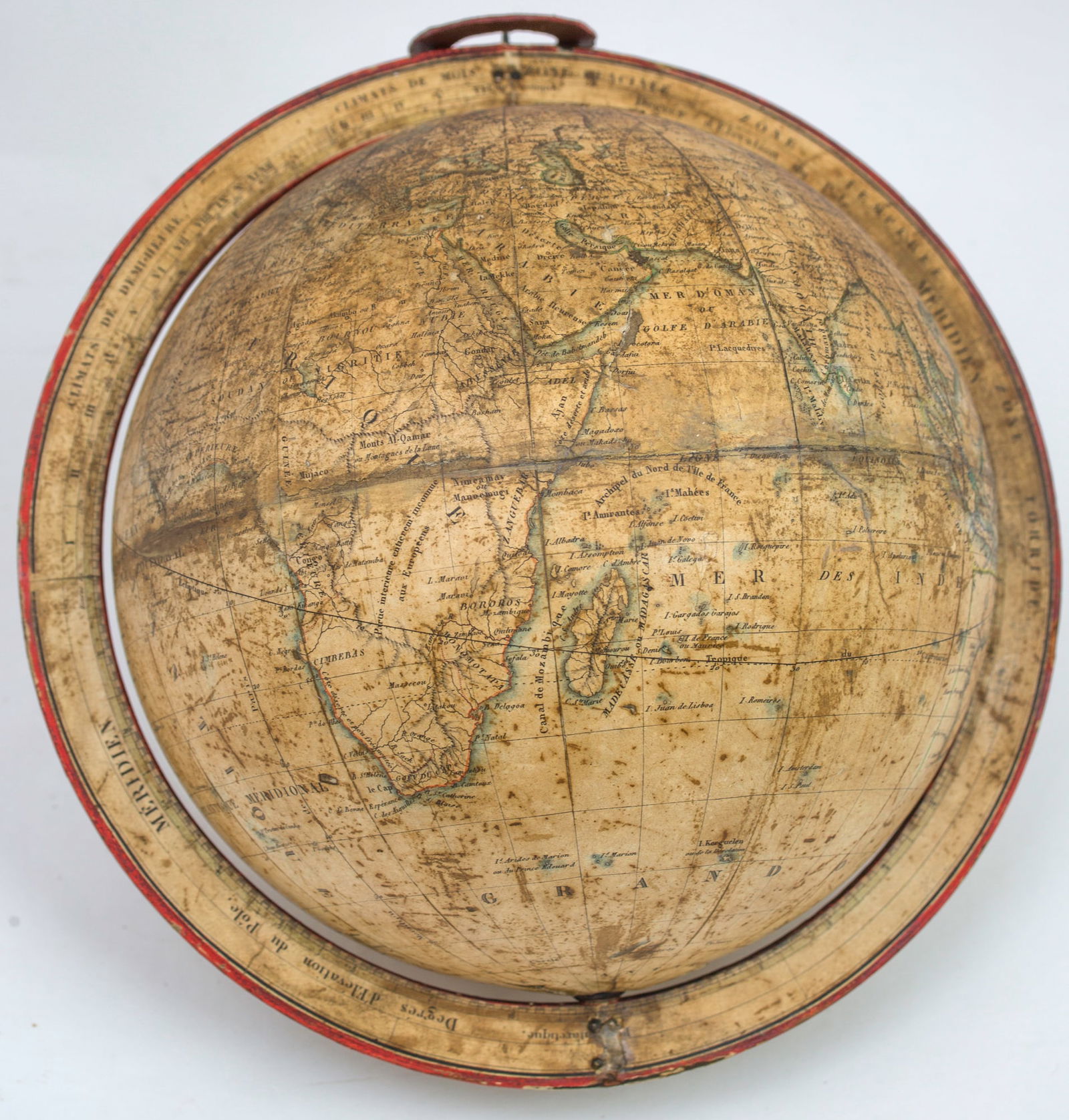 1830 French antique terrestrial globe 10" cooper engraving Lapie geographer - 7