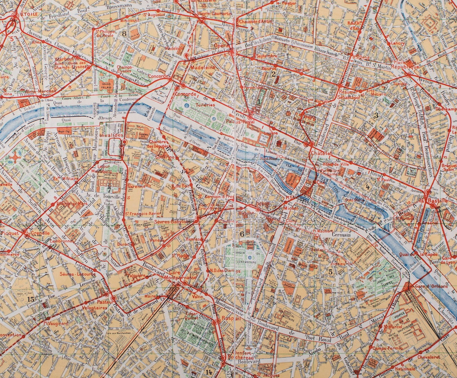 Paris subway map with numbered lines 1920 Tarride linen backing - 3