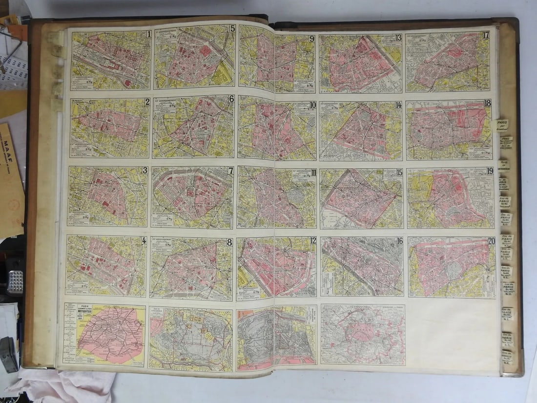 Large Paris arrondisements map with numbered lines 1920 Tarride linen backing - 8