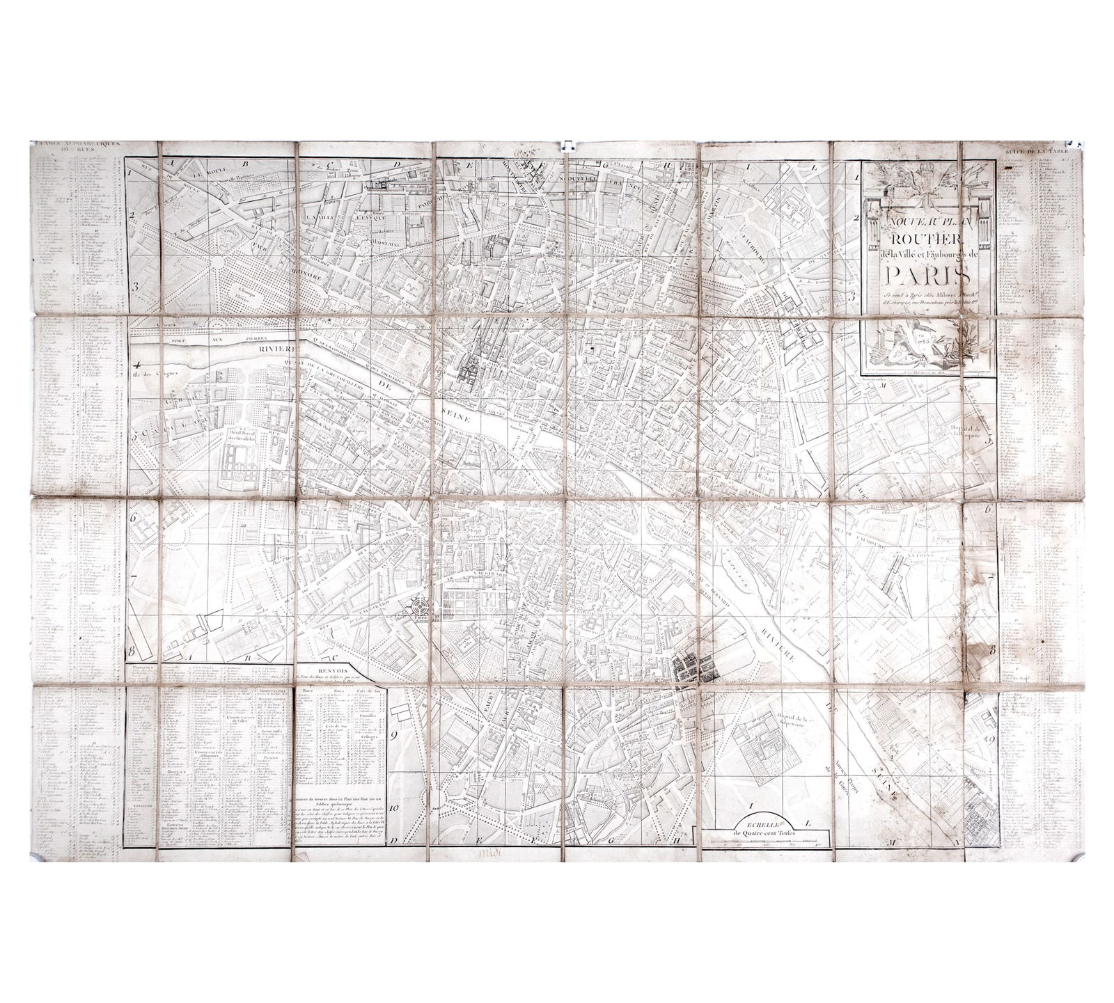 large French map of Paris plan routier de la Ville et faubourg 1785: Title: large French map of Paris plan routier de la Ville et faubourg 1785 Description: Nouveau plan routier de la ville et des faubourgs de Paris, avec privilège du Roi, A Paris chez Alibert ,