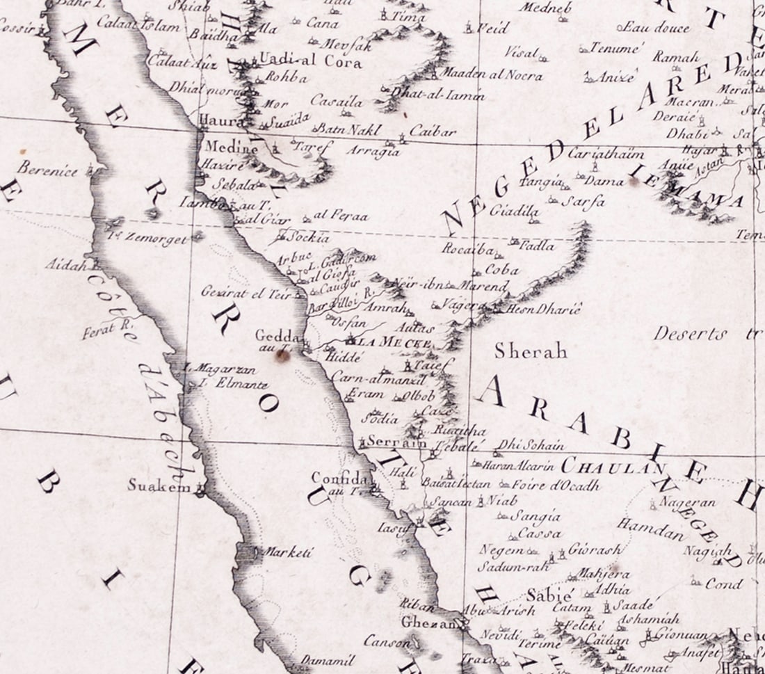 1770 French engraving map of Bonne,Rigobert Arabie. Mer Rouge et Golfe Persique - 3