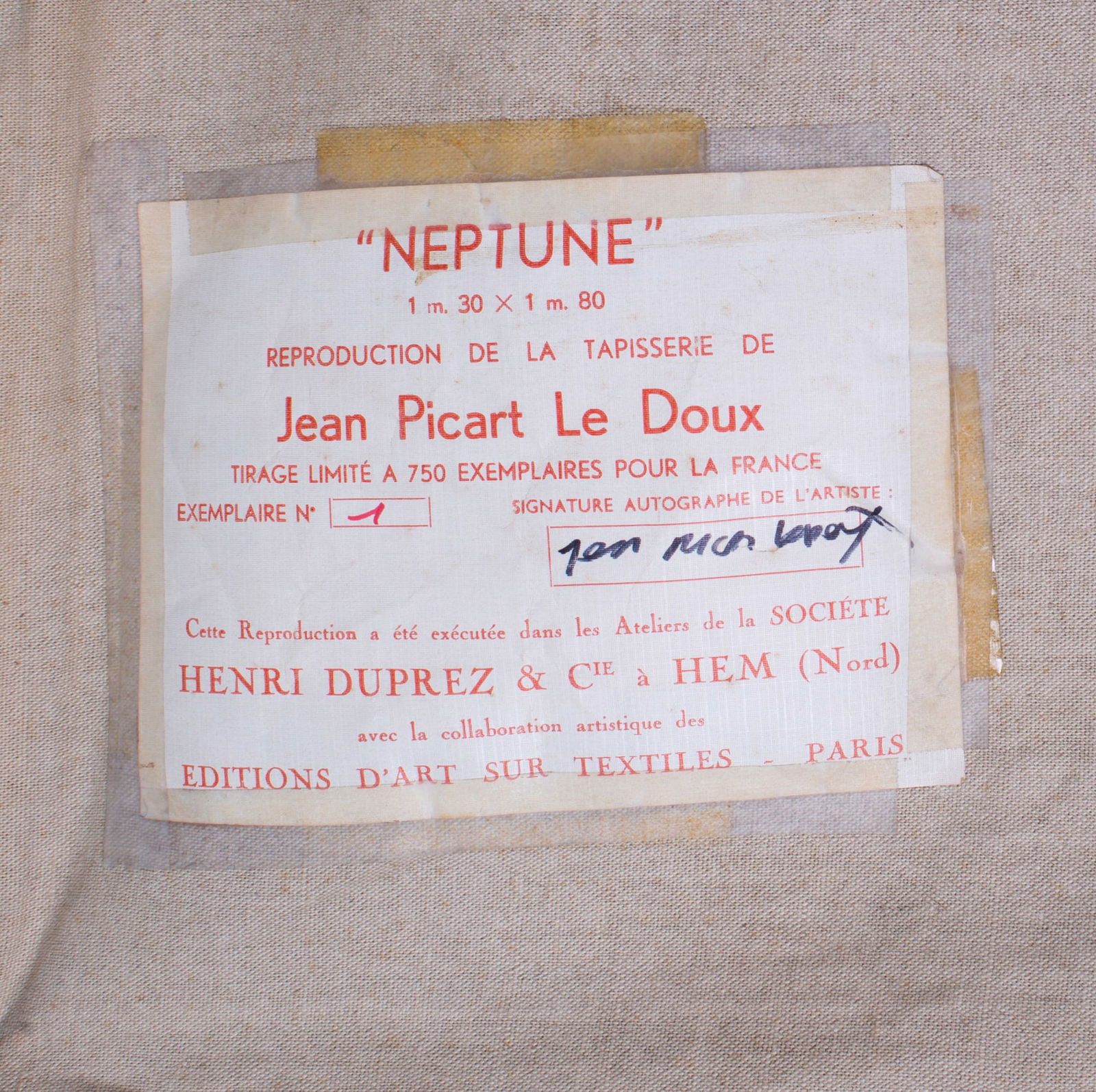 FRENCH TAPESTRY JEAN PICART LEDOUX MODERNIST AUBUSSON Neptune - 2
