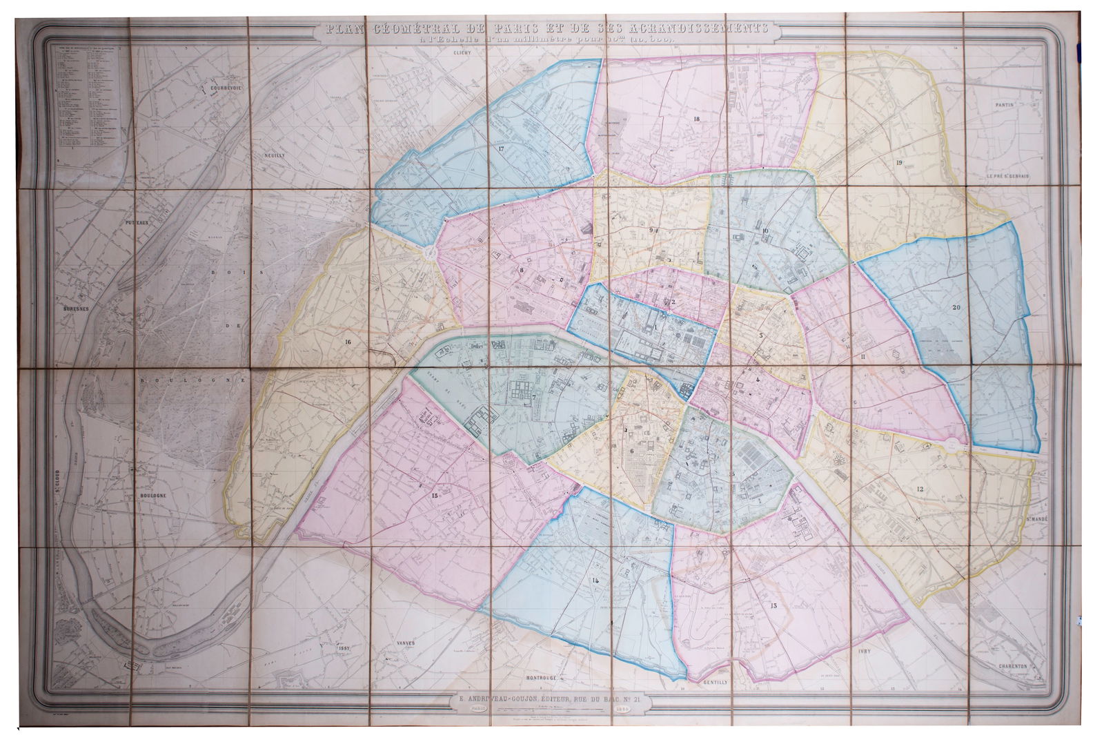 1860 Andriveau Goujon Folding Wall Map of Paris, France: Title: 1860 Andriveau Goujon Folding Wall Map of Paris, France Description: This is a beautiful map of Paris created by Andriveau-Goujon’ with their distinctive pastel coloring to show the