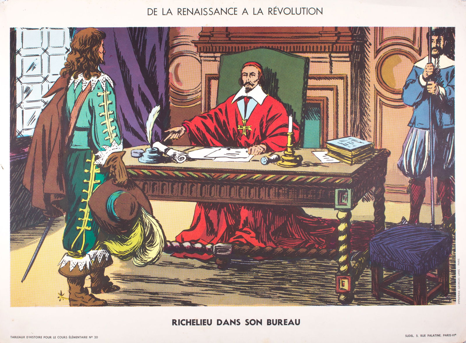 Vintage History french School Poster, Georges Lang 20 and 24 circa 1950: Title: Vintage History french School Poster, Georges Lang 20 and 24 circa 1950 Description: Original educational history poster for elementary school, printed by the Imprimerie Georges Lang. Carries a